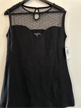 Retro Chic Black Sheer Dot Yoke Sleeveless Tank